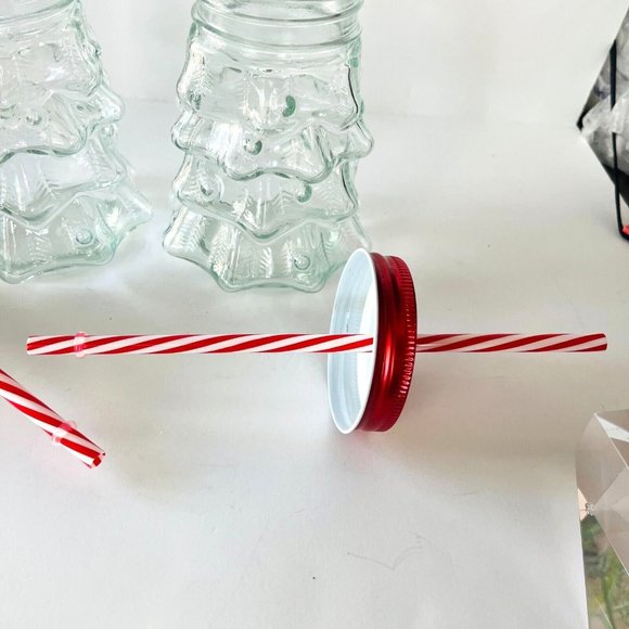 Amici Home Holiday Time 2 Clear Glass Christmas Tree Sipper with Red Lid Straw - Picture 11 of 14